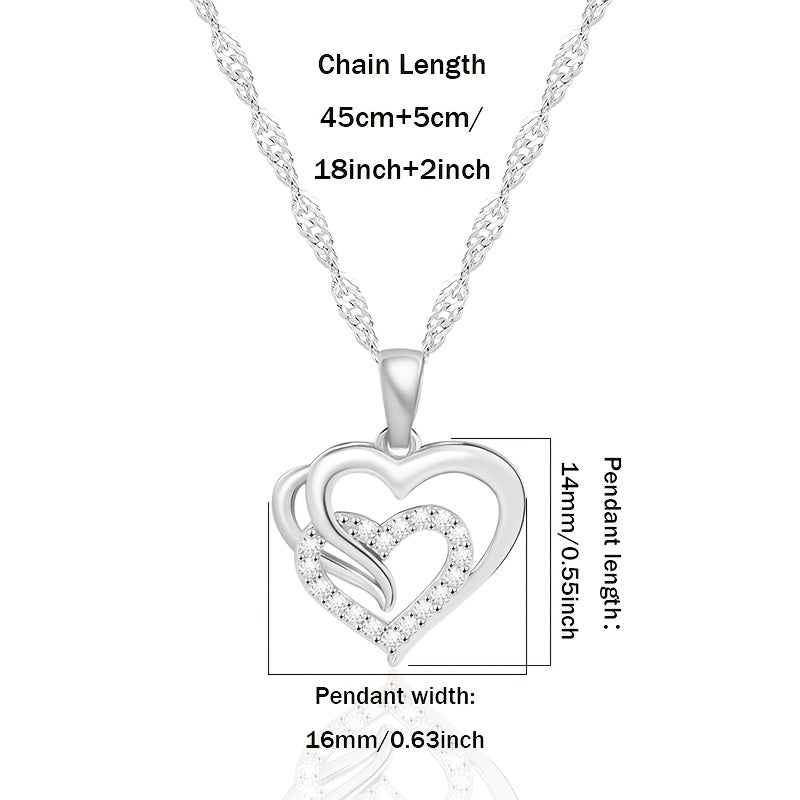 Collana pendente elegante in argento 925 per donna, con catena a onda unica e pendente a cuore in Zirconia sintetica scintillante, regalo perfetto per le feste e per le donne, confezionato in scatola regalo
