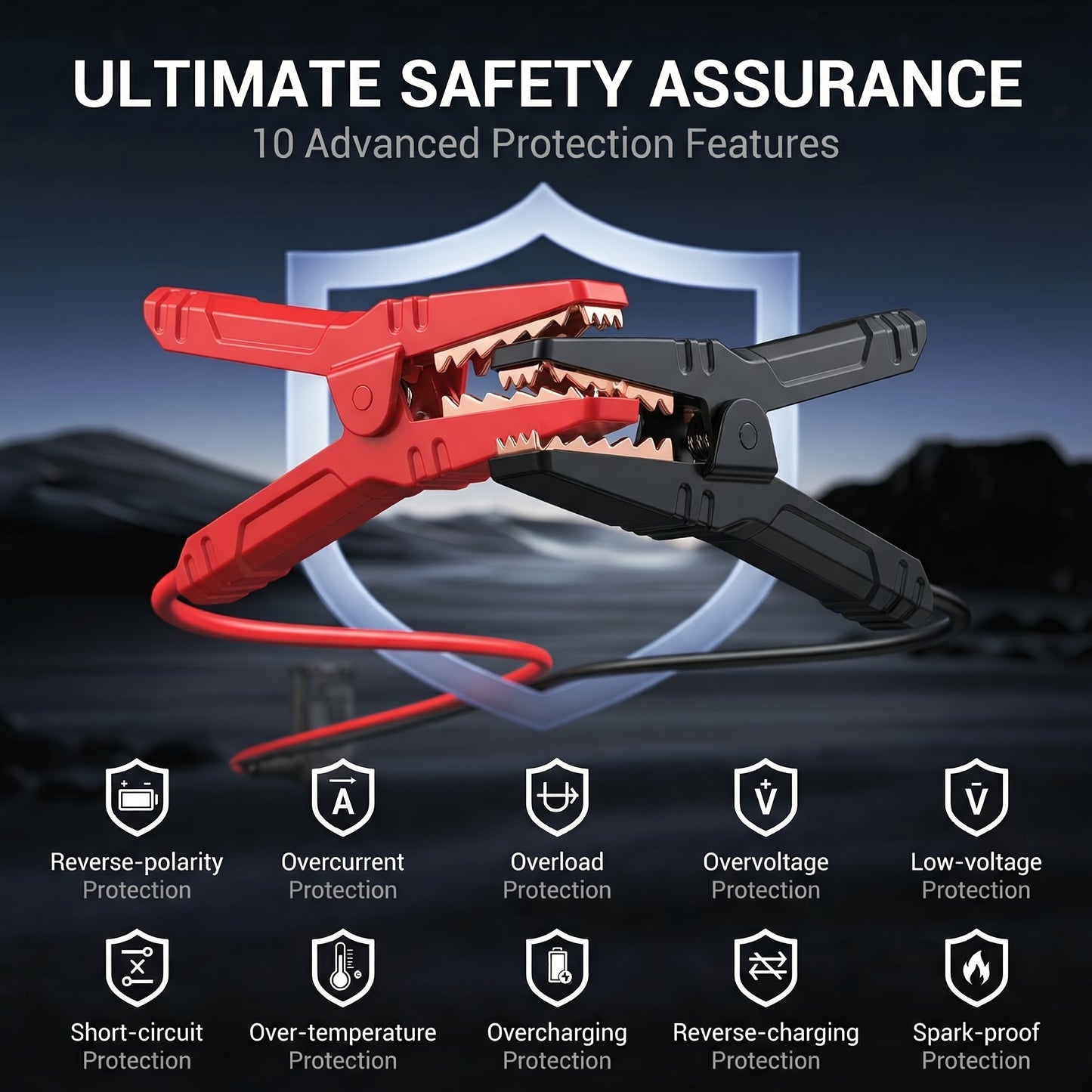 KOPUO 8000A Avviatore di emergenza per auto con compressore d'aria 150PSI, Booster di batteria di emergenza 12V con martello di sicurezza, fino a motore a benzina da 10L/diesel da 8.0L, Power bank 9-in-1 con display LCD e luce di emergenza LED