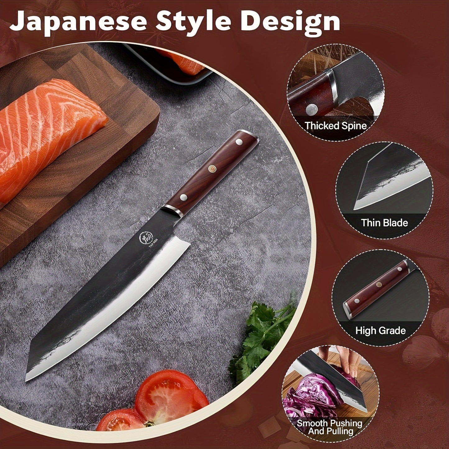 Coltello da Cucina Affilato, Coltello da Chef 33cm, Coltello Professionale, Coltello da Chef, Giapponese, Coltello da Cucina per Sushi per Casa/Ristorante, Regalo per Famiglia e Amici
