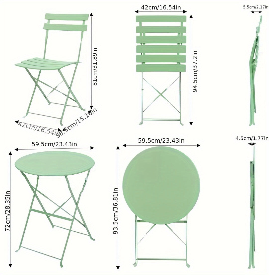 Set Bistro 3 pezzi, include tavolo pieghevole e due sedie da giardino, ideale per balconi compatti, set di mobili da esterno, sedute portatili per giardini e balconi