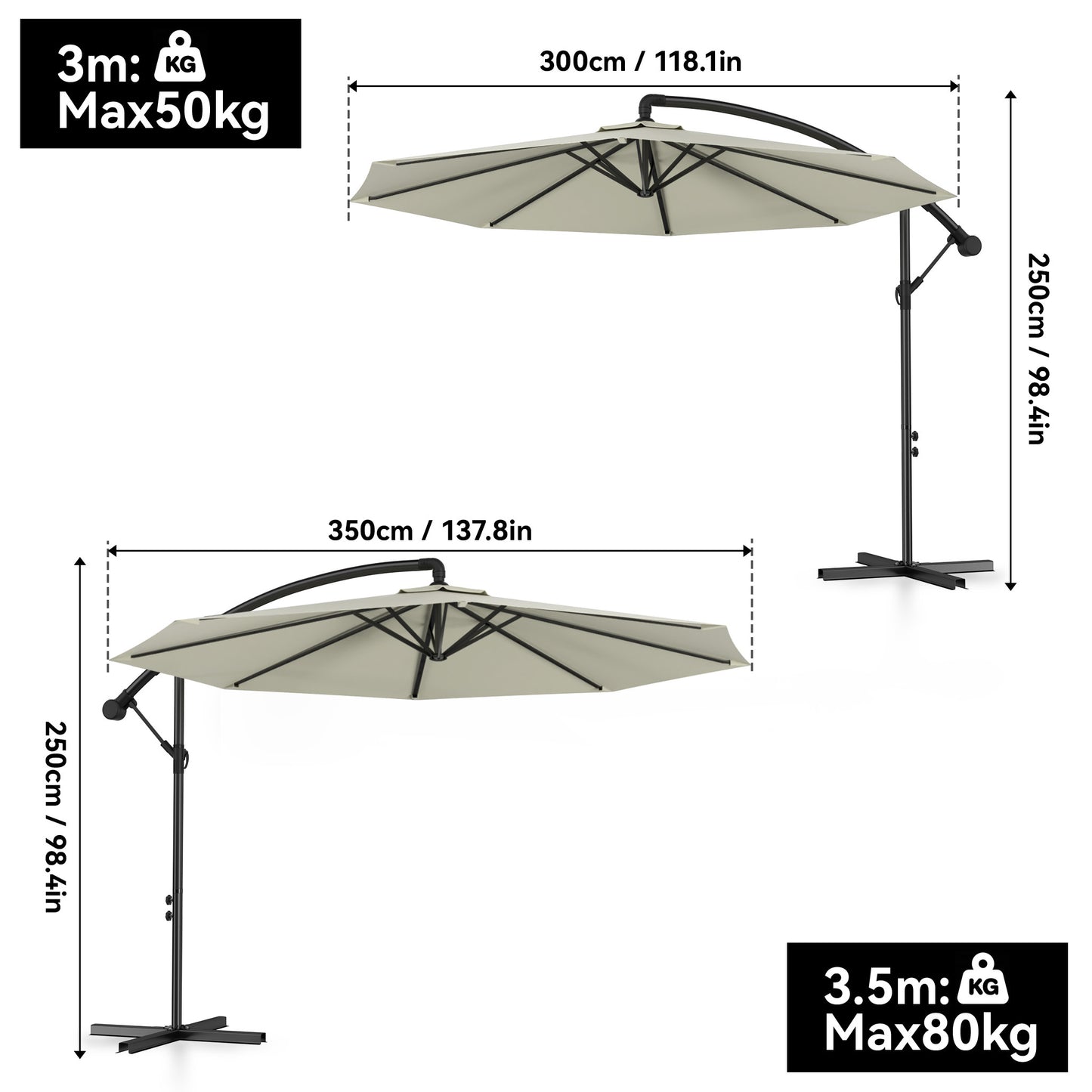 Ombrellone a Sbalzo per Balcone 300cm 350cm da Giardino con Manovella, Ombrellone da Patio, Ombrellone a Manovella con Protezione UV per Giardino e Patio
