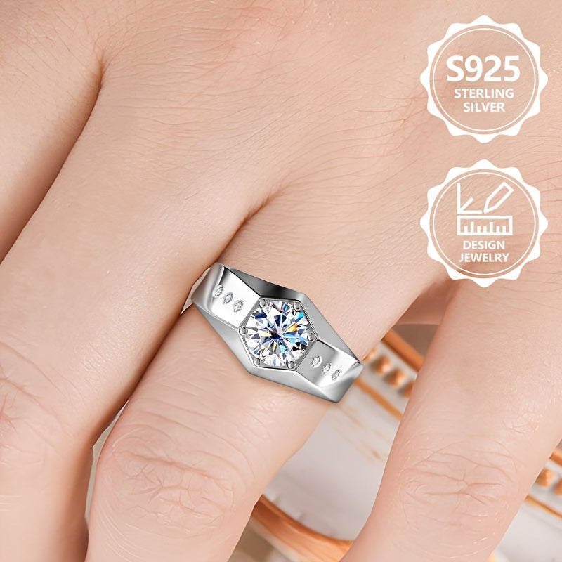 Anello da donna in argento sterling 925, peso totale del prodotto (3.80g), squisito e alla moda, set con moissanite, lussuoso, delicato, elegante, adatto per viaggi e uscite quotidiane. È l'accessorio di alta gamma perfetto per regali durante le feste.