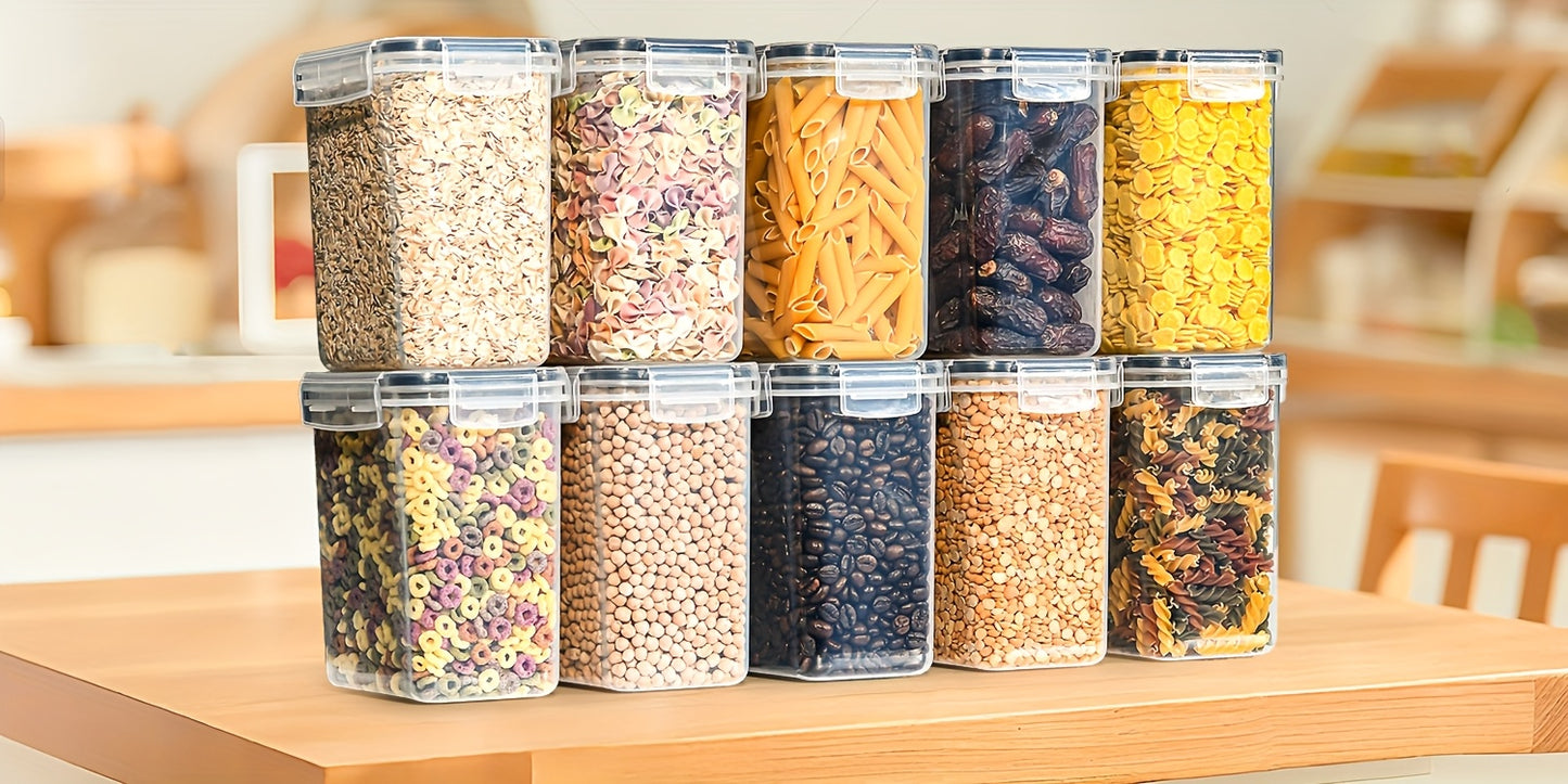 10 contenitori ermetici per alimenti da 1.6L con coperchi per l'organizzazione e lo stoccaggio in dispensa, contenitori ermetici per alimenti e barattoli per spezie, set di barattoli in plastica per la conservazione in frigorifero, camper, cereali, pasta,