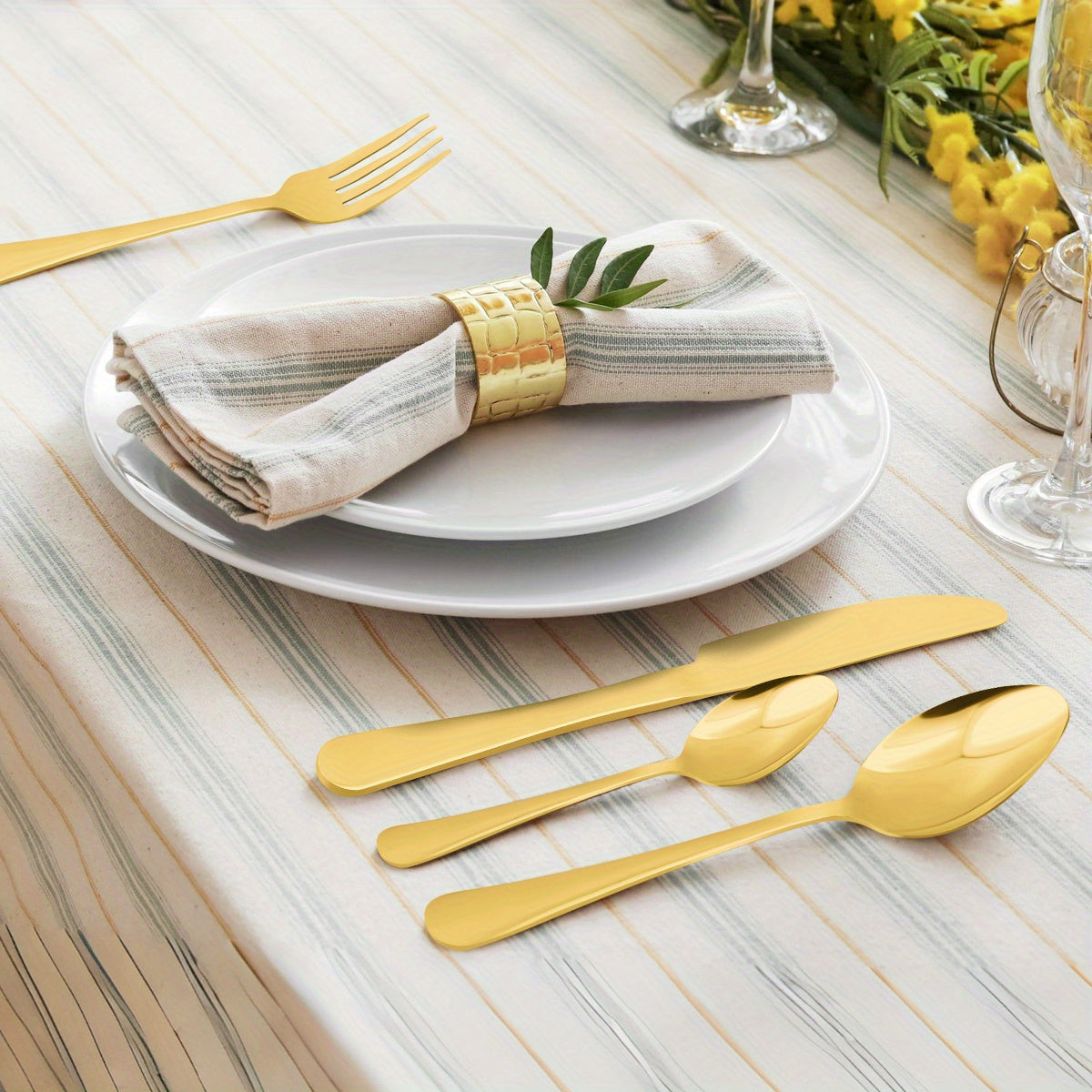 Set di posate in acciaio inossidabile da 48 pezzi per 12 persone | Elegante confezione regalo, posate premium, lucidate a specchio, lavabili in lavastoviglie, coltelli da bistecca, forchette e cucchiai ergonomici | per riunioni di famiglia, matrimoni, ina
