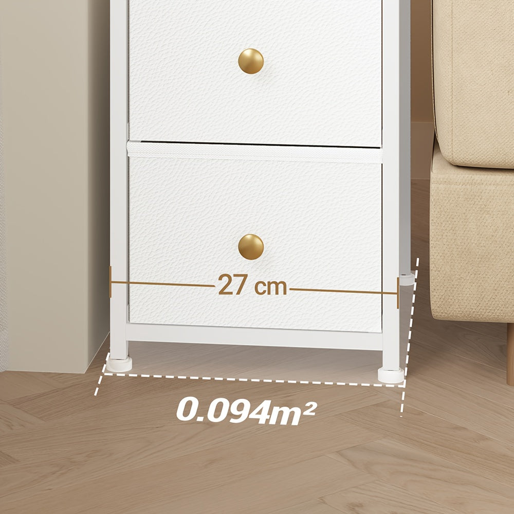 Comodino (set da 1 o 2), Organizzazione e stoccaggio per camera da letto, Tavolino laterale stretto con 2 cassetti in tessuto, Comodino stretto con scomparti aperti, Salvaspazio, Comodino per camera da letto o soggiorno, 35 X 27 X 60 cm, Bianco