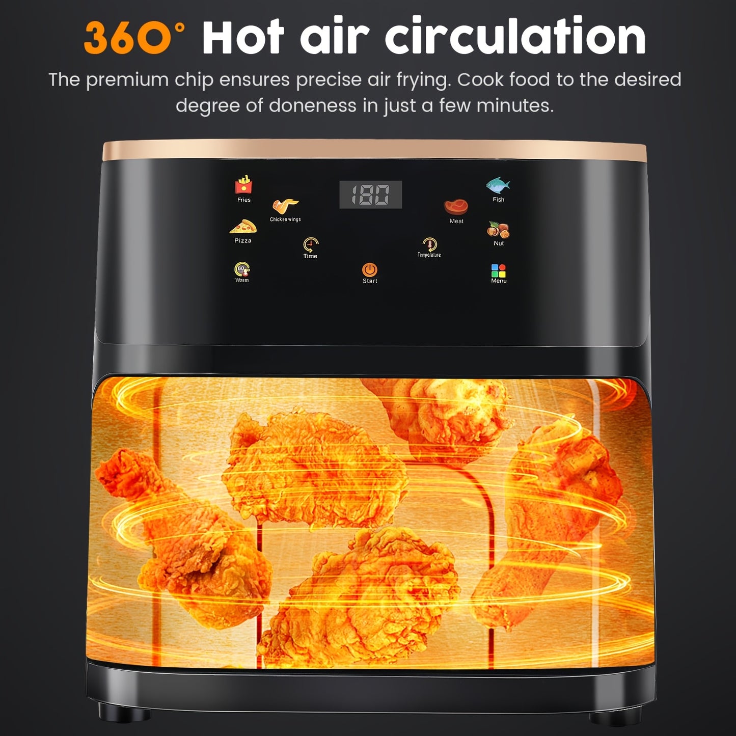 Friggitrice ad Aria Intelligente 6 in 1, Capacità di 10 Litri, Finestra Trasparente, 6 Modalità di Cottura Preimpostate, Controllo Touch, Timer da 60 Minuti, Temperatura Regolabile (80-200°C), Ideale per Barbecue Familiari e Pasti Sani a Basso Contenuto d