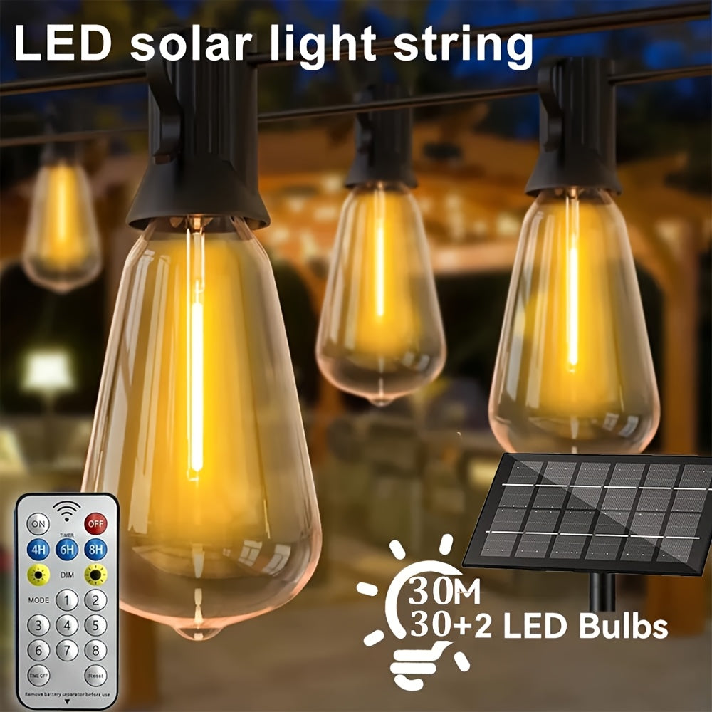 LECLSTAR 100ft 30+2LED Luci a Stringa Solari, Luci LED da Giardino Esterno, IP65, 8 Modalità di Luce, Timer 4/6/8 Ore, Luci Fatate Solari, 15 Metri/30 Metri, Bianco Caldo, Infrangibili, Decorazione per Esterni, Terrazza, Giardino, Pub, Feste, Balcone