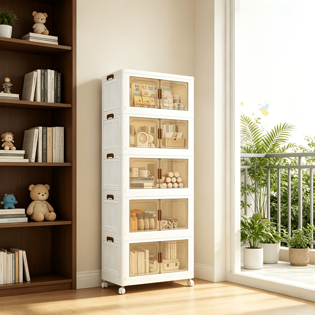 45cm Armadietti Pieghevoli Extra Large con Ruote e Coperchi - Contenitori in Plastica Pieghevoli e Impilabili, Armadietti per la Casa e l'Organizzazione di Elettrodomestici, Contenitori Pieghevoli per Armadi, Camere da Letto, Cucine, Uffici e Decorazione