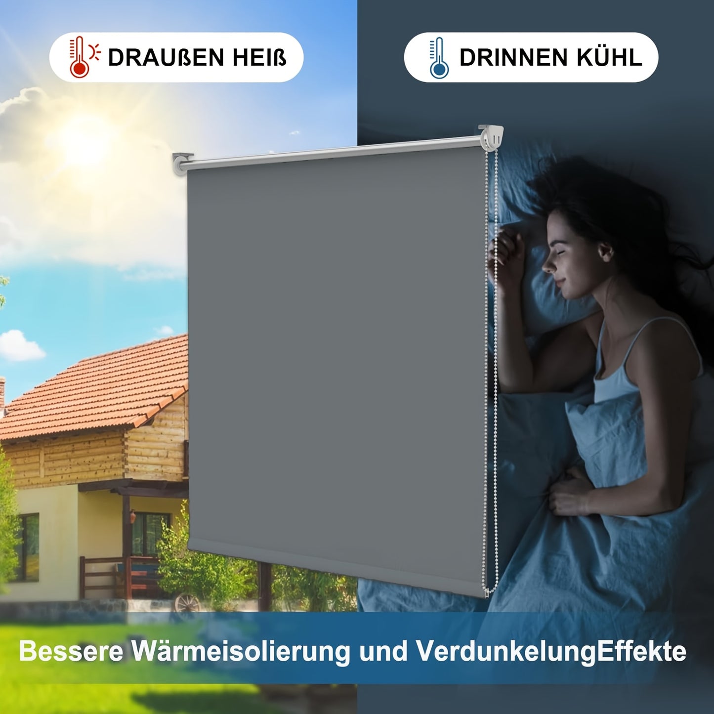 1 tenda parasole a clip senza fori | Privacy e blocco solare, catenella di sicurezza, sonno confortevole per camera da letto e casa | Larghezza = Larghezza del tessuto più 4 cm