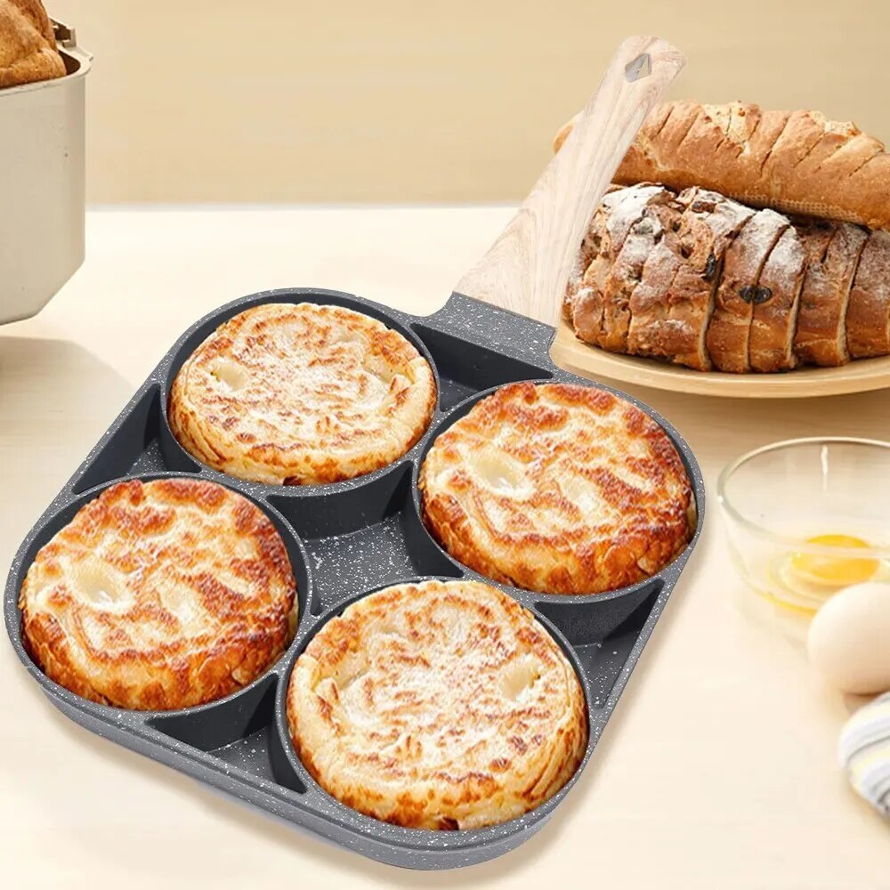 Padella Antiaderente a 4 Fori in Alluminio Perfetta per Uova Pancake Hamburger o Frittate
