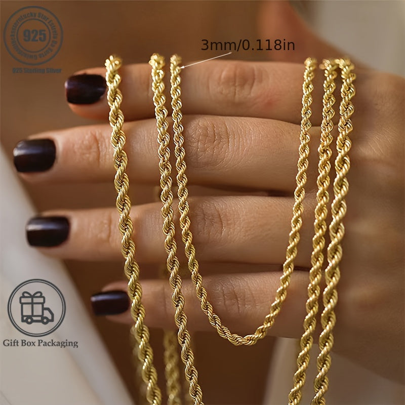 Collana da donna in argento 925, collana a catena, collana a catena intrecciata, regalo di San alla moda e facile, regalo di luna di miele per il Ringraziamento per lei, fornita con una confezione regalo boutique