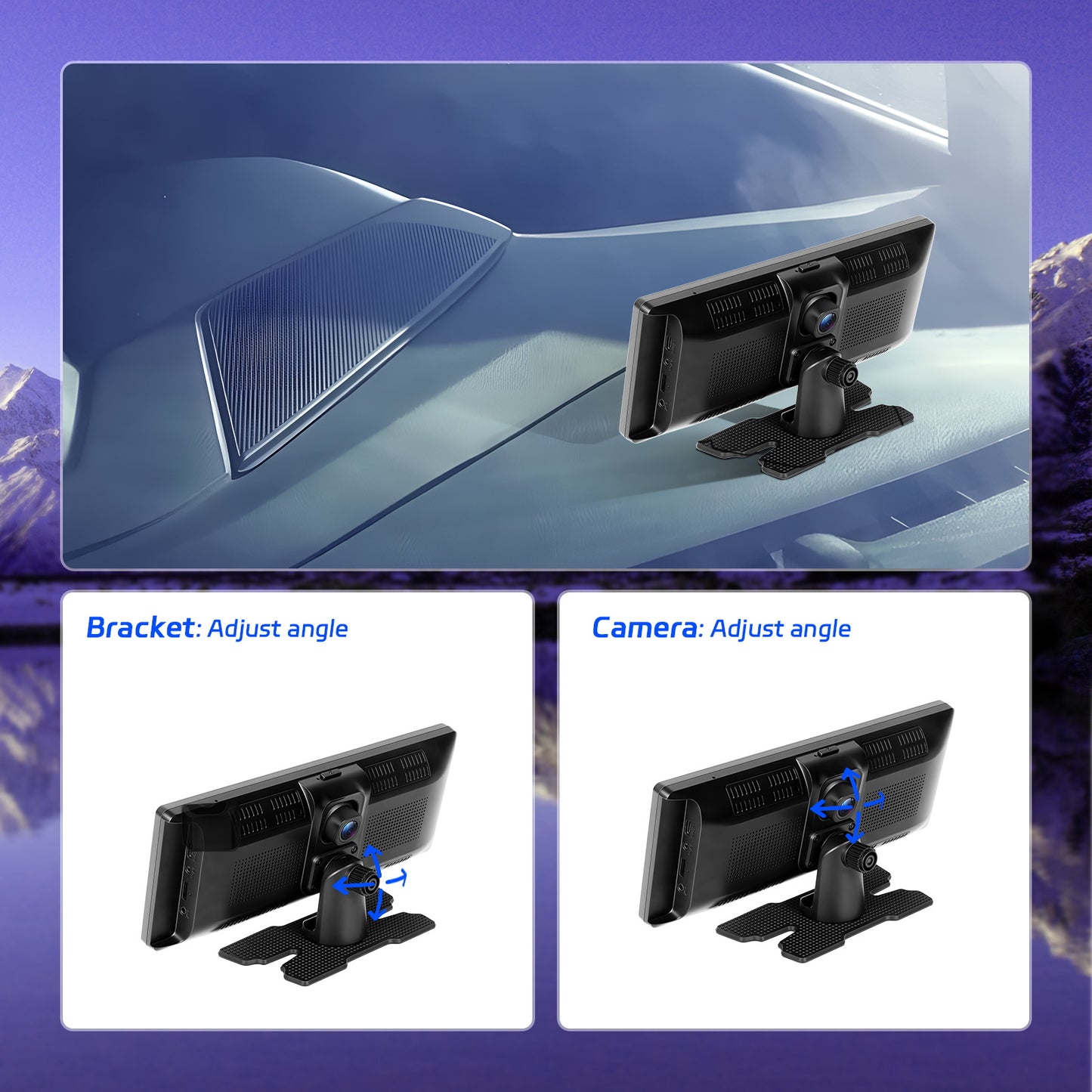 26,06 cm 4K Wireless CarPlay Android Auto Supporto Airplay SuperLink WiFi Video Fotocamera Dual DVR Anteriore e Posteriore B-T per Auto Camion Furgoni Supporto Fotocamera Posteriore con Registrazione in Loop e Riproduzione Video