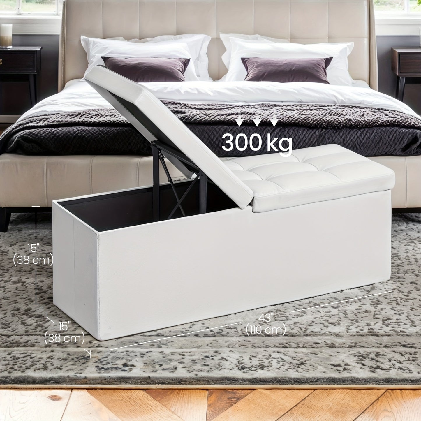 Pouf contenitore pieghevole, panca contenitore, poggiapiedi, 38 x 110 x 38 cm, per ingresso, soggiorno, camera da letto