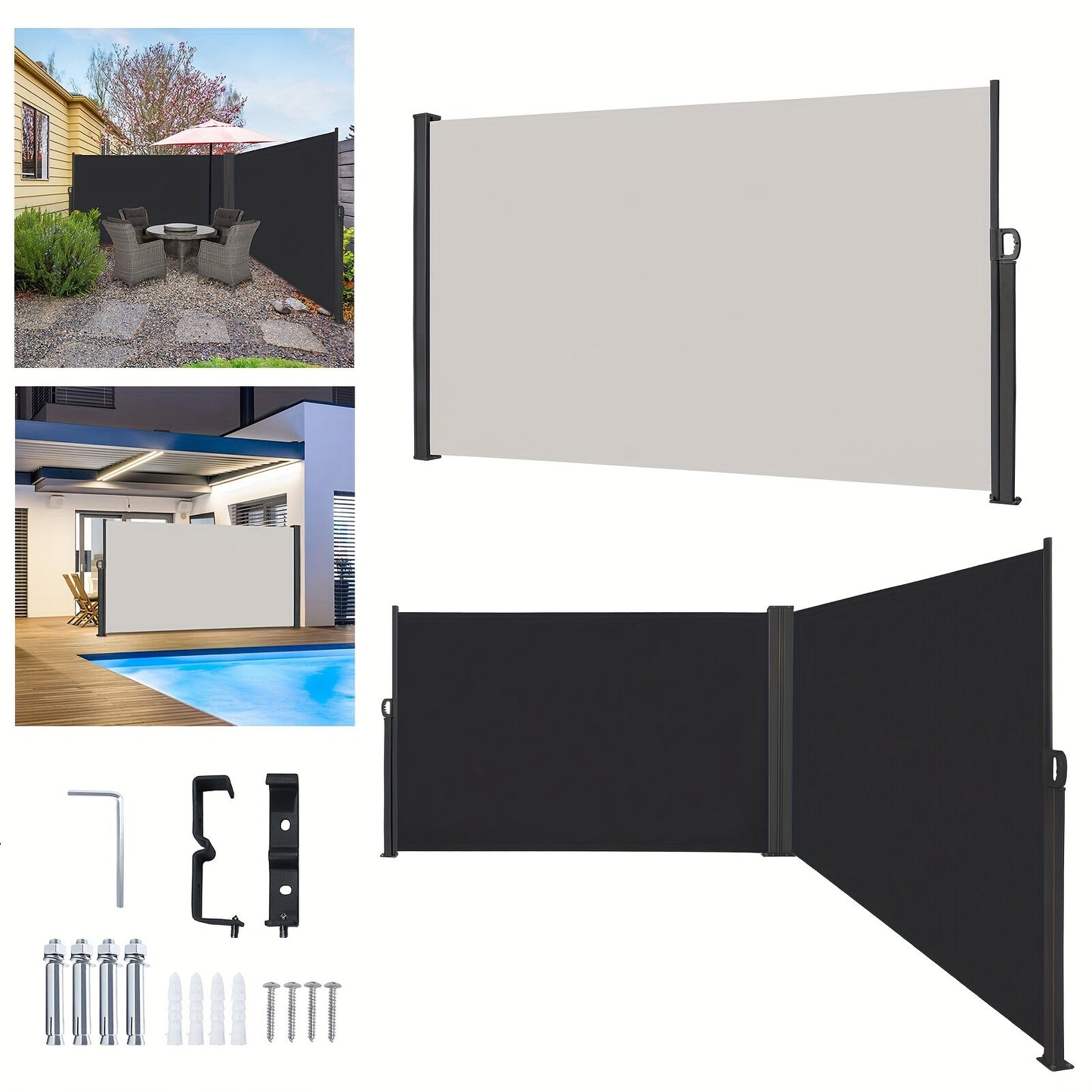 Tenda Laterale Parasole, 160X300Cm/180X300Cm/200X300Cm Protezione Solare, Schermo Privacy, Protezione Vento, per Balcone, Terrazza, Giardino, Grigio/Grigio Scuro