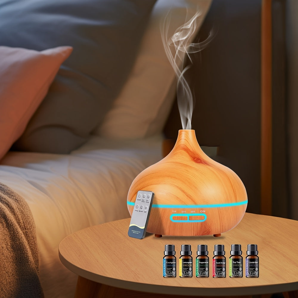 Diffusore e umidificatore per oli essenziali con effetto legno da 550ML - Telecomando, spegnimento automatico, tecnologia Soundwave, nebbia fredda, alimentazione USB per casa, ufficio e camera da letto