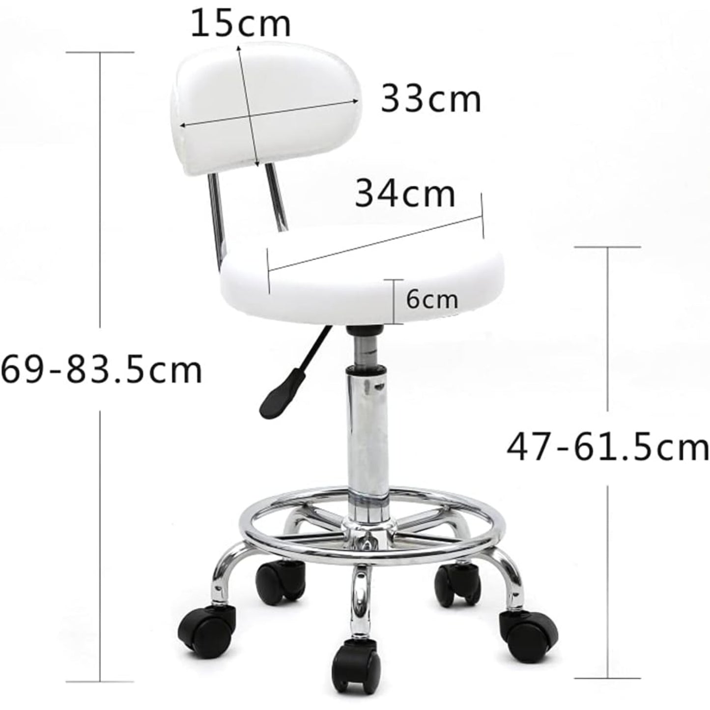 Sgabello da ufficio Bonnlo | Rotante, girevole a 360°, altezza regolabile, materiale PVC, forma rotonda, schienale nero per saloni di manicure, centri estetici, spa e uffici