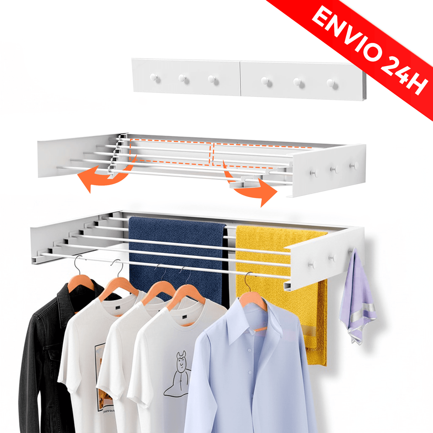 Stendibiancheria a muro retrattile e pieghevole RELAXTY, 80 cm | Stendibiancheria a muro pieghevoli per uso interno o esterno | Design compatto salvaspazio con capacità di 30 kg