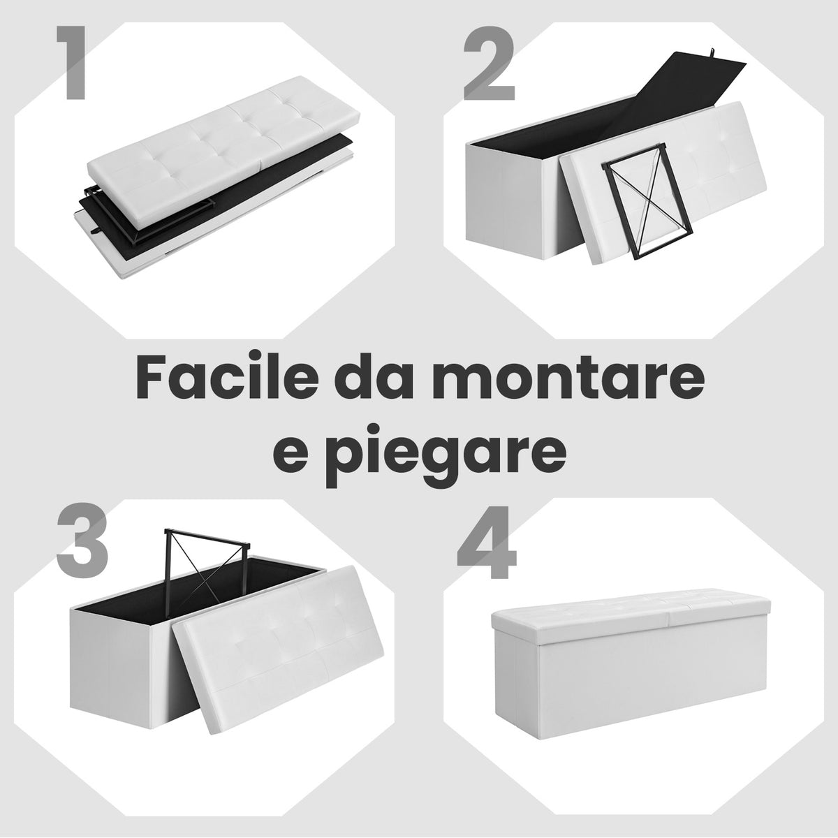 Cassapanca Pieghevole, Bianco per camera da letto – vista dettagliata 10