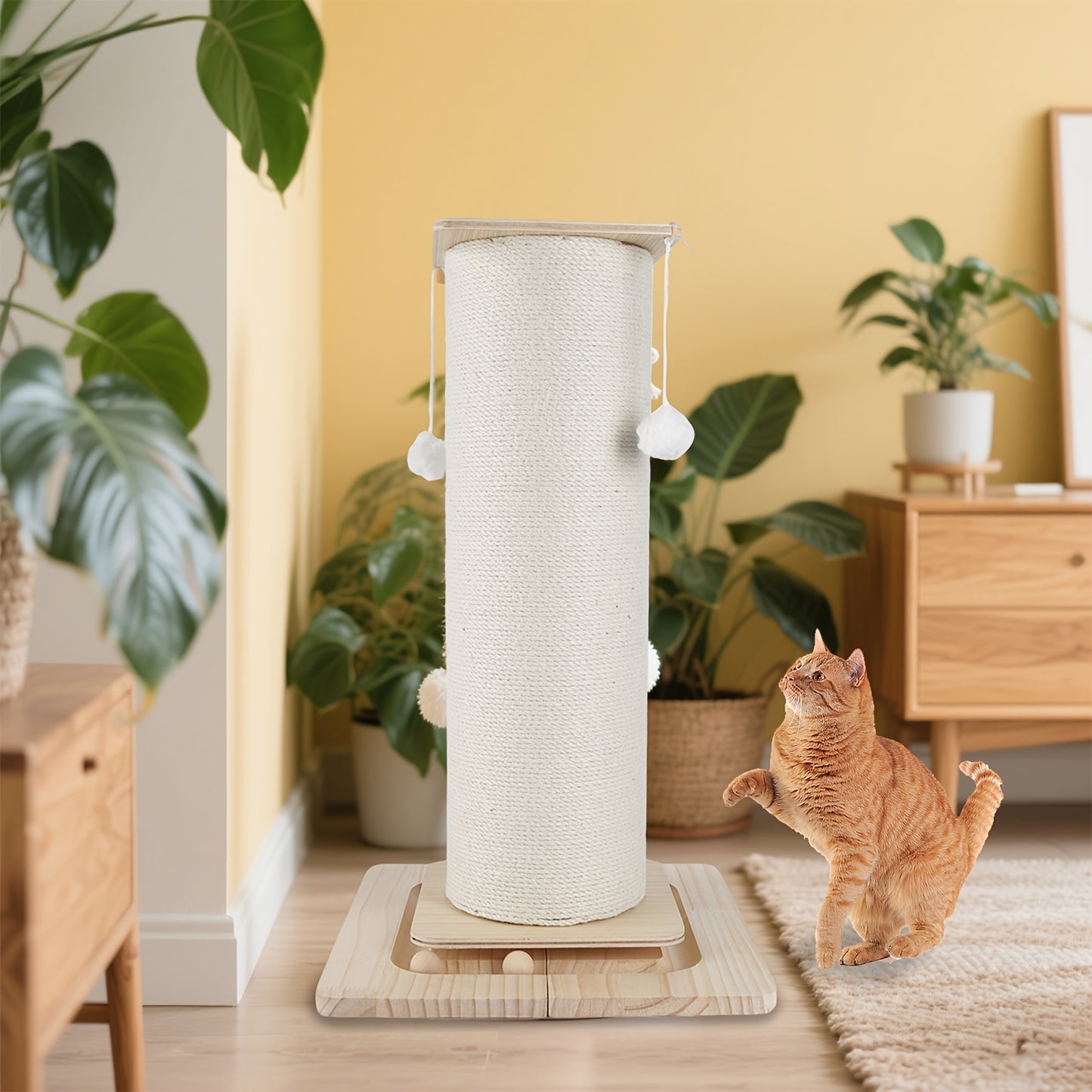 Tiragraffi per gatti in canapa bianca da 80 cm, resistente tiragraffi in sisal, facile da montare, base stabile per evitare ribaltamenti, protegge divani e mobili, giocattolo tiragraffi per gatti da interno, mobili minimalisti in stile nordico per animali