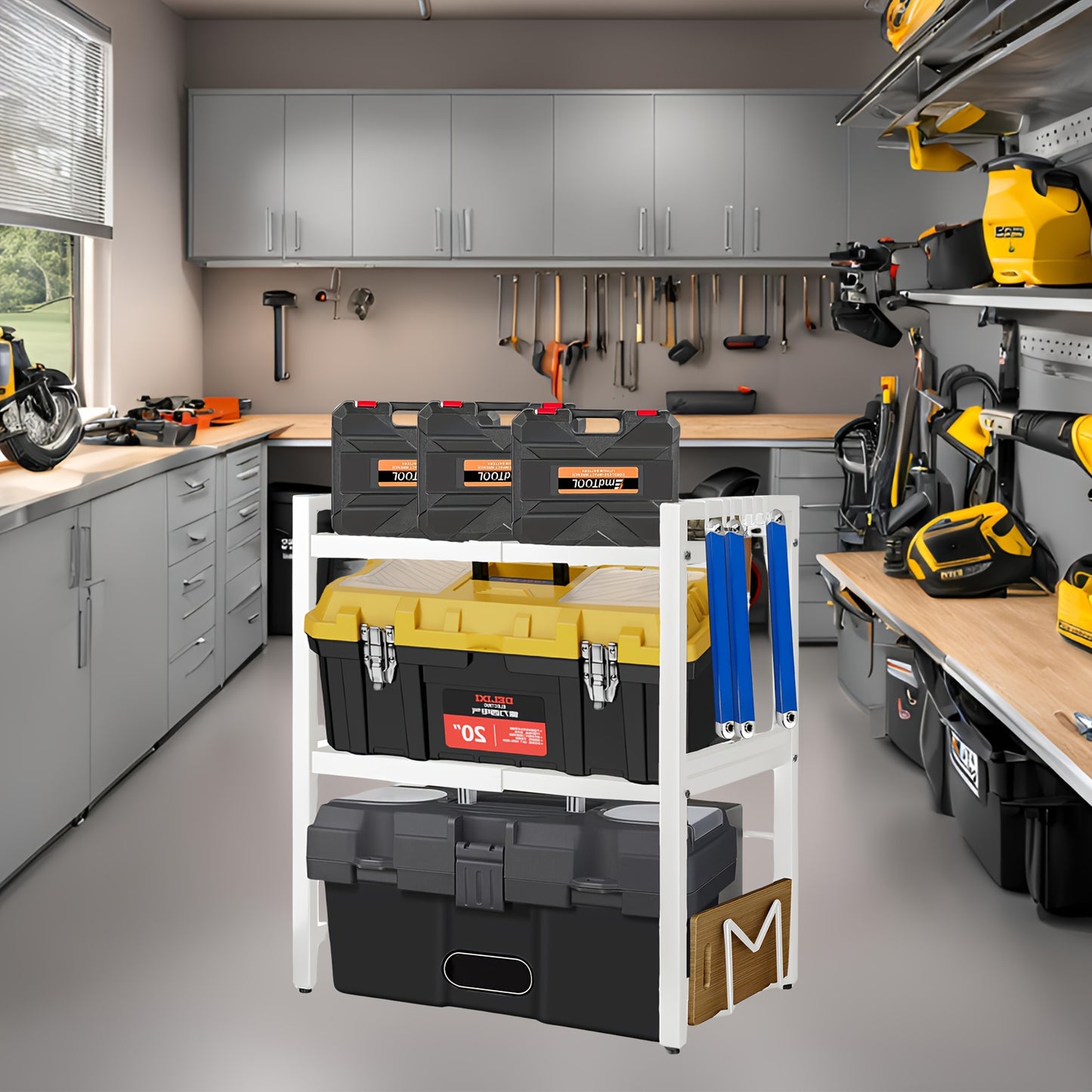 Scaffale Espandibile a 3 Livelli con 6 Ganci e 3 Porta Asciugamani; Scaffale per Garage, Cucina, Armadio; Estensibile da 40cm a 64cm; Adatto per Garage e Cucine (Bianco, Nero)