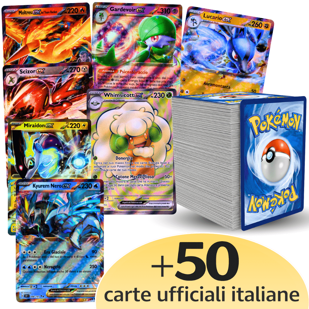 Pokémon TCG ULTRA PACK da 51 Carte in Lingua Italiana / ULTRA PACK: 1x Ultra Rara EX/V + 5x Lucida (HOLO/REVES) + 45 Carte Pokémon Comuni/Non Comuni - Carte Casuali