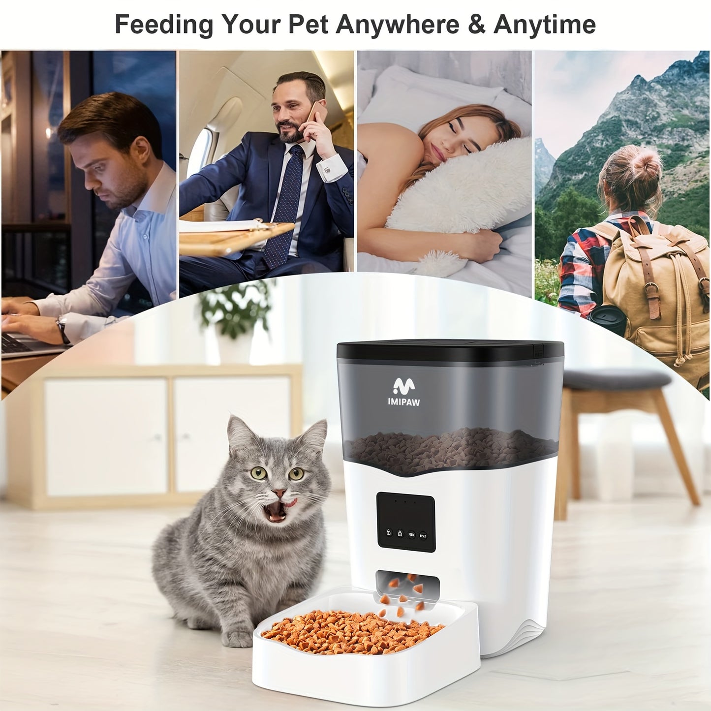 IMIPAW 3L Distributore Automatico di Cibo per Animali Domestici Smart WiFi - Dispenser di Cibo per Gatti e Cani con Controllo App, Fino a 20 Pasti al Giorno, Alimentato tramite USB, Senza Batteria