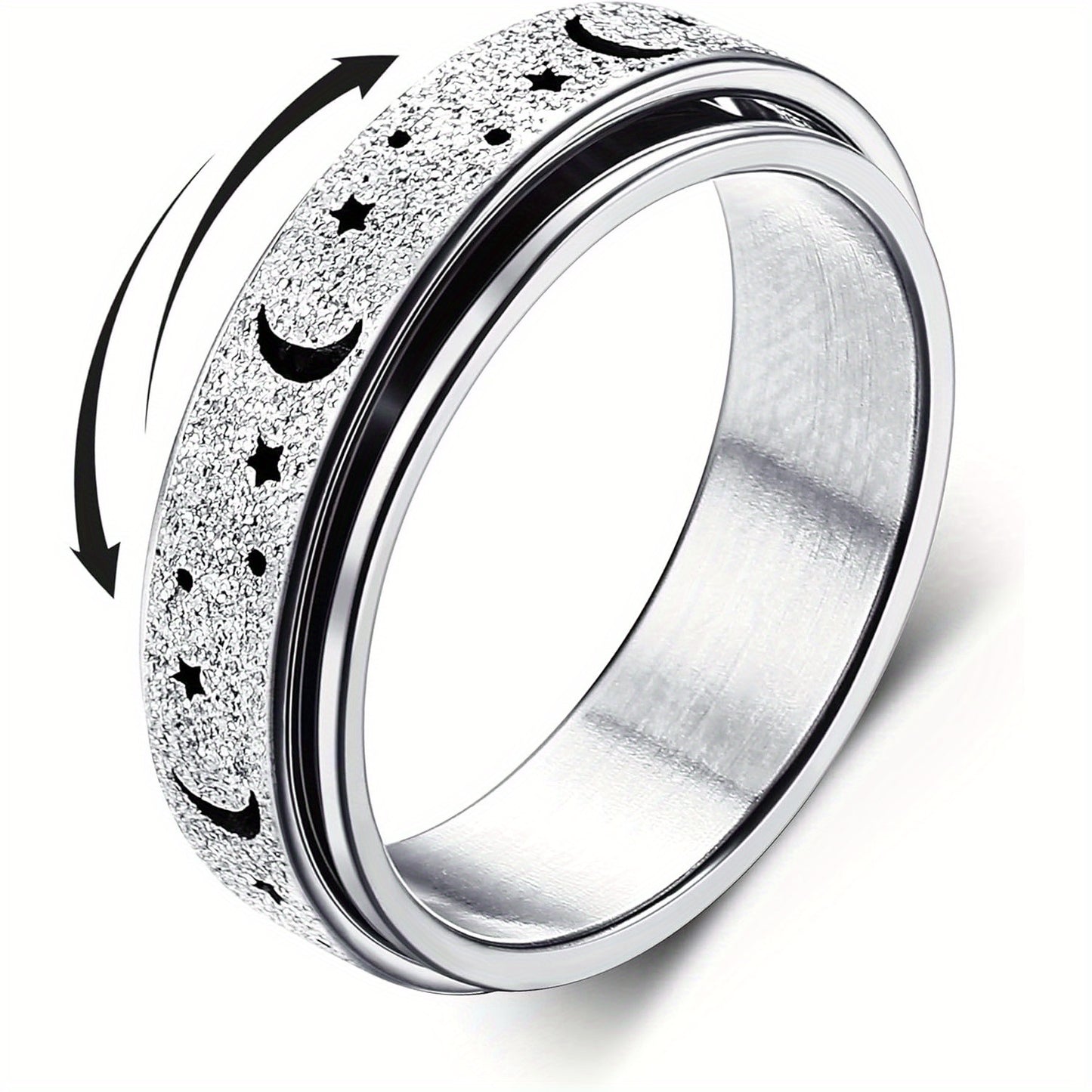 Anelli Antiansia Spinner Anelli Antistress Fidget Band per Donne e Uomini Anelli a Rullo in Acciaio Inossidabile Anelli Portafortuna -preoccupazione Anelli Antiansia Luna Stella Misura J-R 1/2