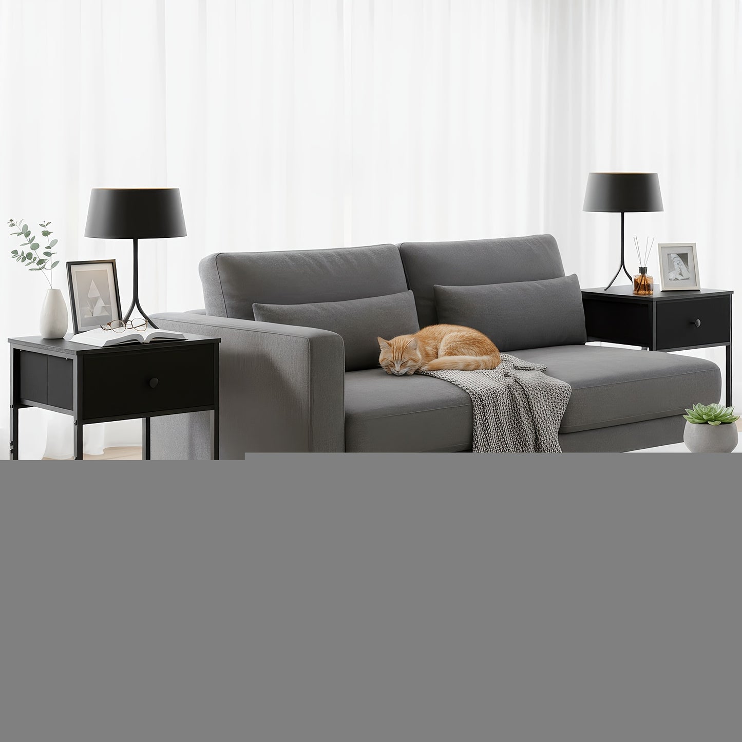 2 pezzi AMHANCIBLE Tavolino a 3 Ripiani con Cassetto - Tavolino Regolabile in Altezza/Tavolino da Divano Adatto per Spazi Piccoli, Comodino con Piano in Legno Ingegnerizzato e Struttura in Metallo, Facile Montaggio