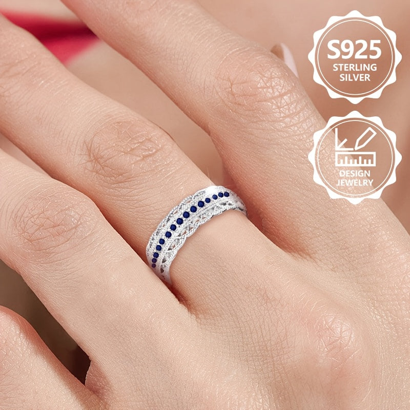 Anello da donna alla moda in argento sterling 925, elegante e stiloso, intarsiato con zirconia sintetica, anello da donna di alto valore, adatto per viaggi di vacanza, uso quotidiano, un regalo commemorativo perfetto per amici, con confezione regalo