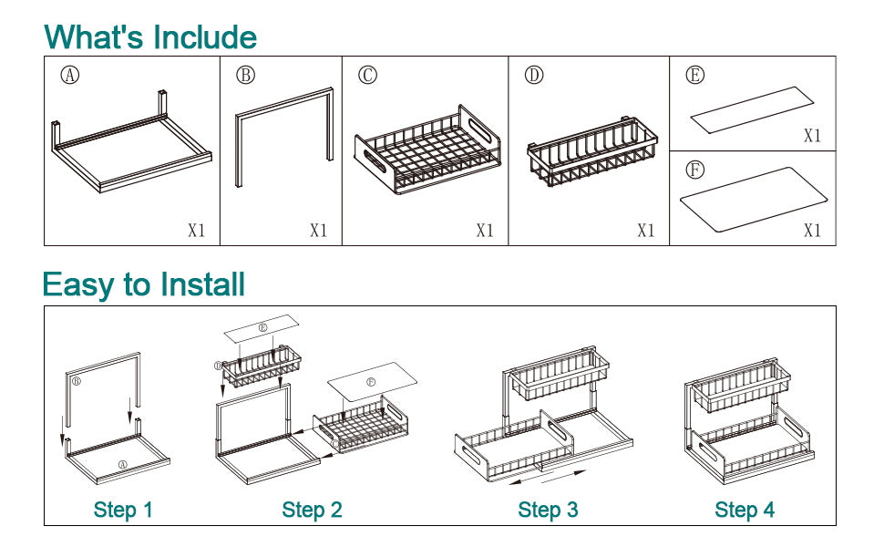 2 pezzi Scaffali portaoggetti in metallo per lavello, scaffali portaoggetti a 2 piani con cassetti scorrevoli, mobili estraibili per lavello, scaffali multiuso per lavello in cucina, bagno, dispensa, organizer sottolavello