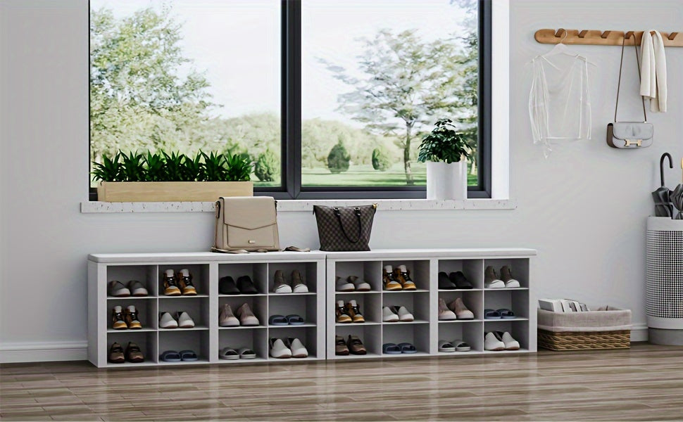 Panca portascarpe con vano, Bianco-grigio per ingresso – vista dettagliata 8