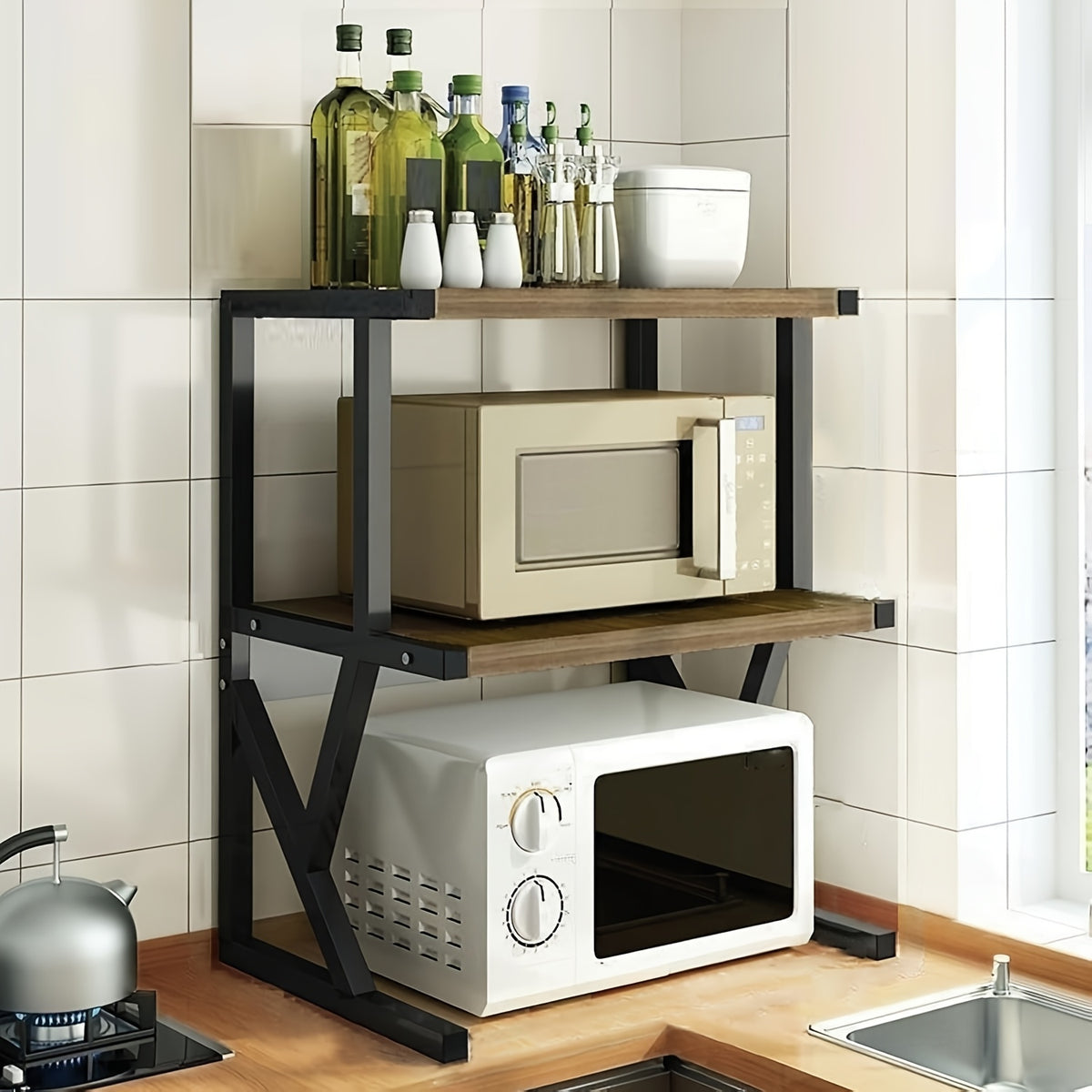 Scaffale per microonde, Three-layer arc shape per cucina – vista dettagliata 8