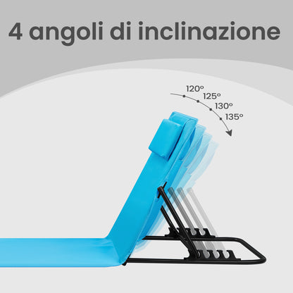 Lettino da Spiaggia, Sedia a Sdraio, Lettino Prendisole, Cuscino, Schienale Inclinabile, Portatile con Manico, per Campeggio Giardino Piscina, 158 x 55 cm, Grigio Ardesia/Azzurro Cielo/Blu Turchino/Grigio