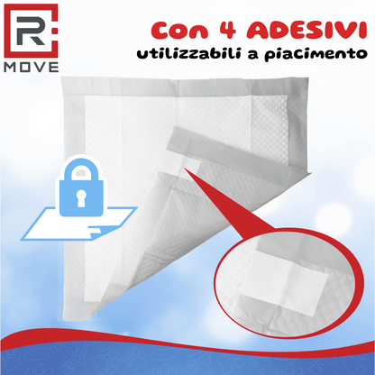 RMOVE 100 Traversine cane pipì 60x60 con adesivi - EXTRA Assorbenti con rivestimento antiodore (100 pz 60X60 cm)