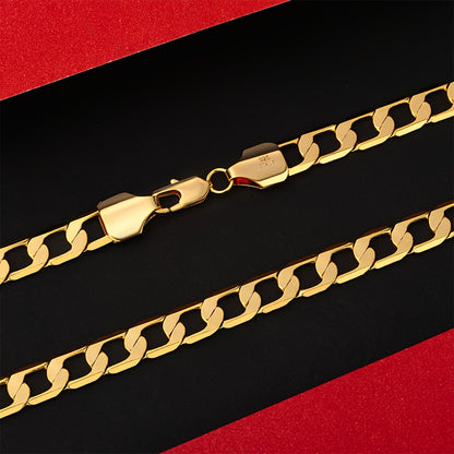 Magazzino locale, Argento 925, Collana cubana dorata da 7 mm, Adatta per lo stile street di tutti i giorni, Set di coppia coordinato, Fornito con una delicata confezione regalo