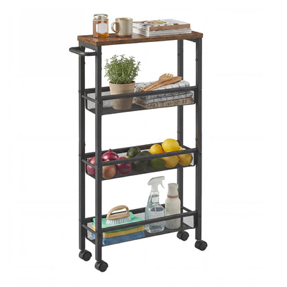 Carrello multiuso con rotelle, design sottile, si inserisce perfettamente negli spazi della cucina. Adatto per l'uso vicino alle cappe aspiranti, nei bagni e accanto ai frigoriferi.