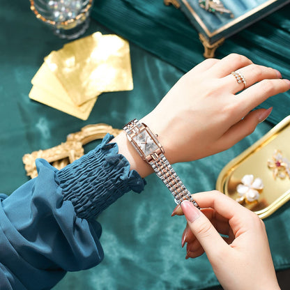 Jewelrywe Orologi Donna Analogico Quarzo Orologio da Polso Lusso Elegante Calendario con Data Strass Rettangolare Bracciale in Acciaio Inossidabile Business Casual