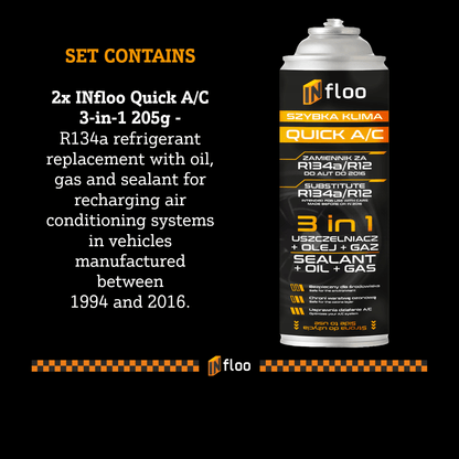 INfloo Set di 2 Tubi Flessibili QUICK A/C R134a 3-in-1 con Manometro per Refrigerante per Auto fino al 2016 Ricarica e Sigillatura Autoservizio Aria Condizionata Raffreddamento Istantaneo e Controllo Preciso della Pressione
