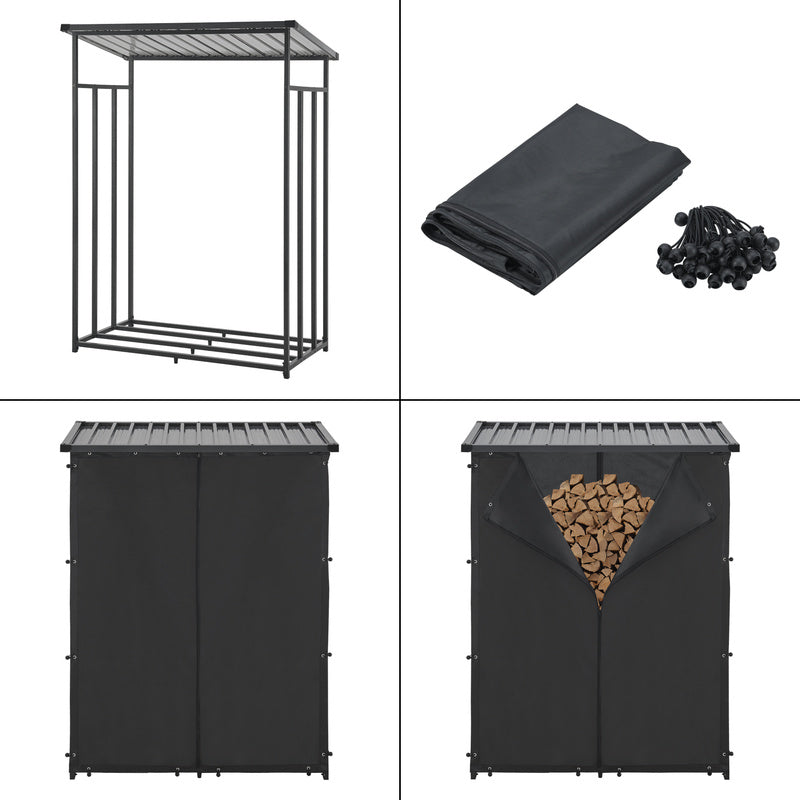 Casa.Pro Chimney Wood Rack Yakutat Stand per legna da esterno Stand per legna da esterno Stand per legna da esterno con copertura Chimney Wood Stand Metallo Nero