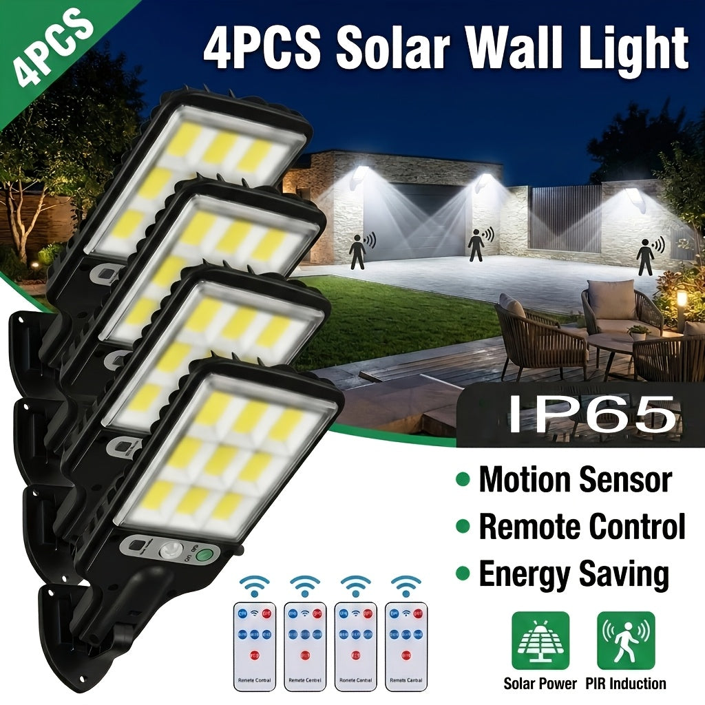 Lampioni Solari da 8/4/2 pz, Luce Solare da Esterno con Telecomando, 108 LED IP65, 3 Modalità di Illuminazione, Irradiatore Solare con Sensore di Movimento PIR, Lampada da Parete di Sicurezza per Esterno, Cortile, Stadio, Area Giochi, Giardino, Patio, Dec