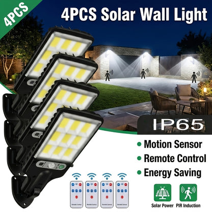 Lampioni Solari da 8/4/2 pz, Luce Solare da Esterno con Telecomando, 108 LED IP65, 3 Modalità di Illuminazione, Irradiatore Solare con Sensore di Movimento PIR, Lampada da Parete di Sicurezza per Esterno, Cortile, Stadio, Area Giochi, Giardino, Patio, Dec