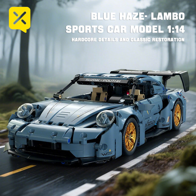 [2100pz Blocchi da Costruzione Creativi Auto Sportiva Bassa Blu Smog] Modello di Moda Assemblato | Decorazione da Scrivania | Decorazione della Stanza | Costruzione per Famiglia, | Adatto per Preparazione Regali di Natale/Halloween/San Valentino/Capodanno