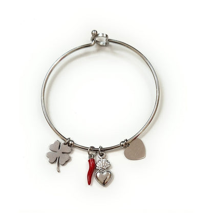 Bracciale donna rigido con corno Portafortuna
