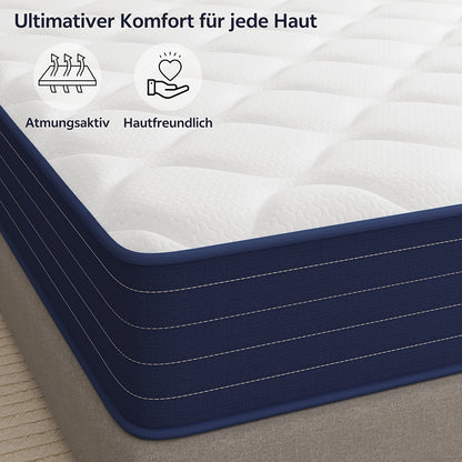 Materasso ibrido - Materasso a scomparsa 20/25 cm, molle con strato di schiuma comfort, supporto di media rigidità, tecnologia di assorbimento degli urti, superficie di sonno traspirante, pronto all'uso direttamente dalla confezione