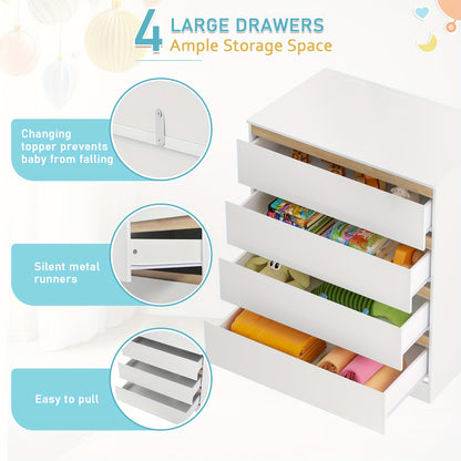 Unità di cassetti da 1 pezzo con 4 grandi cassetti, utilizzabili come organizer o comò, mobilia per la casa con ripiani rimovibili, tavolino da notte, camera da letto, soggiorno, bagno, bianco, 110x80x75 cm, decorazione pasquale, regalo per la Festa della