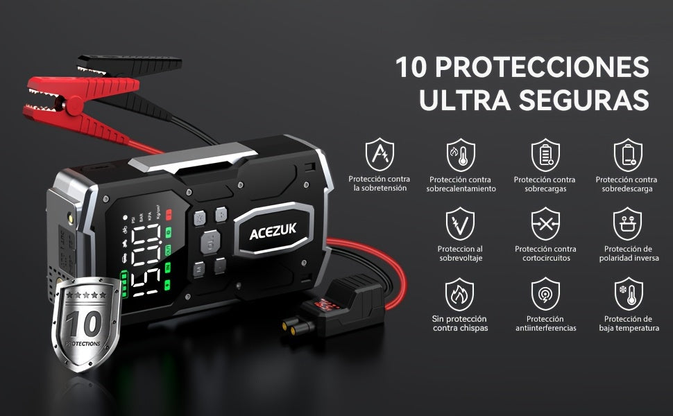 Avviatore di emergenza per auto 12000A con compressore d'aria, booster batteria 12V per tutti i motori a benzina/diesel da 10L, gonfiatore portatile per pneumatici con display LCD, luce LED QC3.0, per SUV, camion, moto con custodia