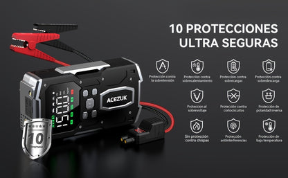 Avviatore di emergenza per auto 12000A con compressore d'aria, booster batteria 12V per tutti i motori a benzina/diesel da 10L, gonfiatore portatile per pneumatici con display LCD, luce LED QC3.0, per SUV, camion, moto con custodia