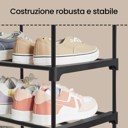 Scarpiera a 10 Ripiani, Armadio Aperto per Scarpe, Scaffale per Scarpe Autoportante, Alto e Stretto, Portascarpe, Conservazione Scarpe, in Metallo, Salvaspazio, Facile da Montare, Portatile, per Casa in Affitto, Ingresso, Corridoio, Camera da Letto, Uffic