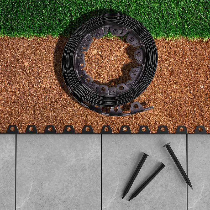 Kit per Bordatura Giardino Nero, 10m con 20 Pali, per Delimitare Prati, Sentieri e Bordi, Flessibile, Resistente alle Intemperie, Facile da Installare e Modellare, Previene Crescita di Erbacce e Erba, Manutenzione Semplice