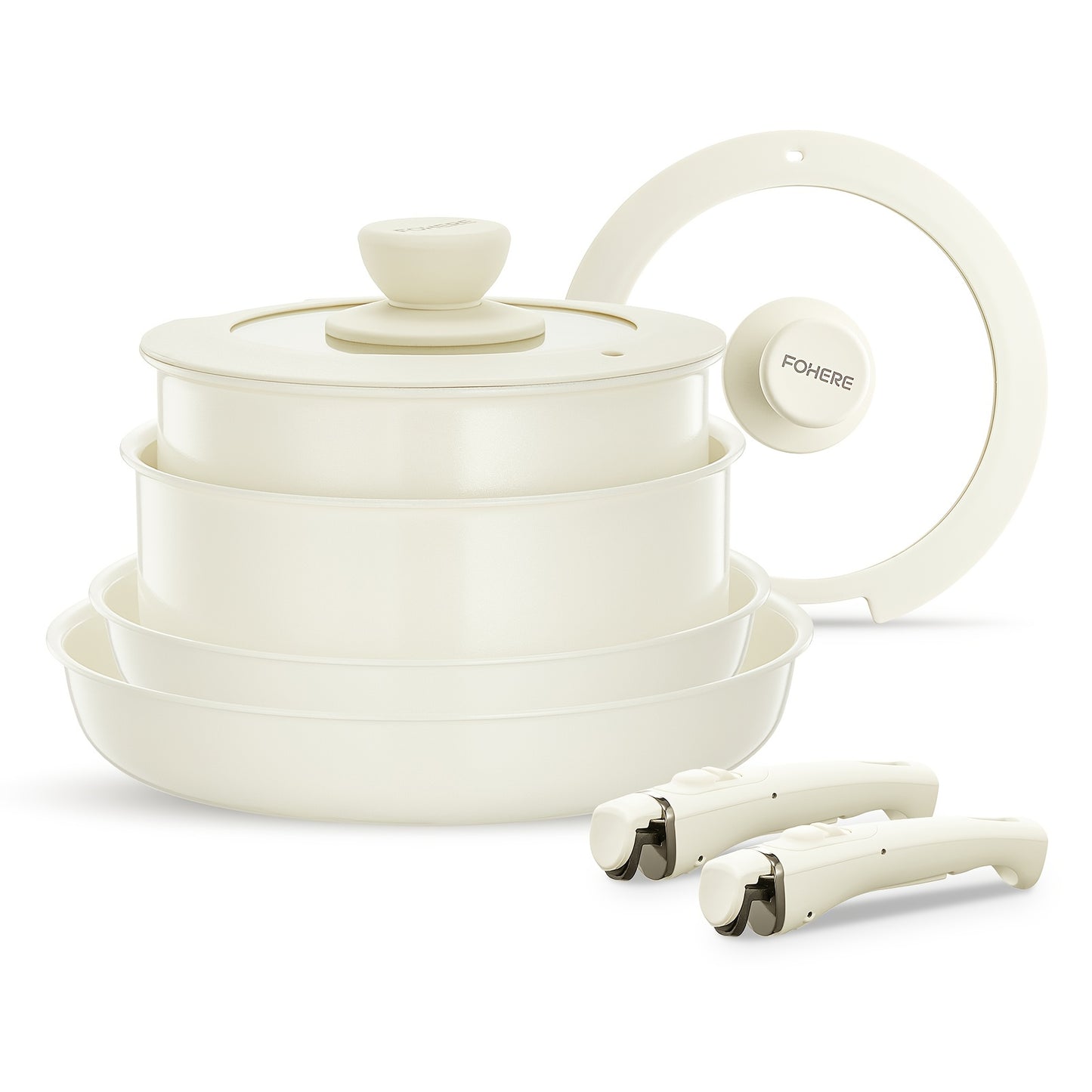 Set di pentole antiaderenti da 8 pezzi, set di casseruole con manici staccabili, set di pentole impilabili per tutti i piani cottura